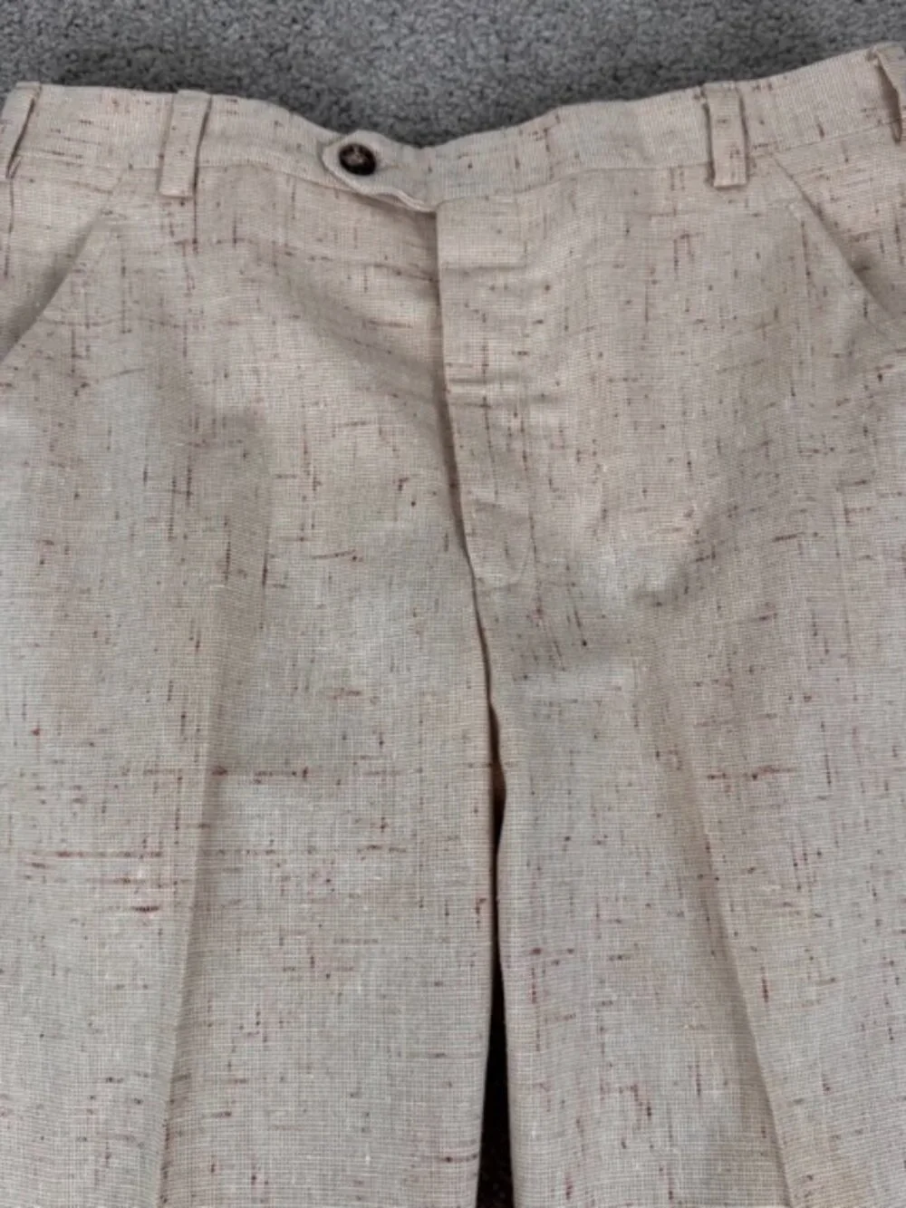 VTG 70’s Men’s Beige Speckled Flared 3pc Suit 36L 30x32 Union USA Made 10” Leg